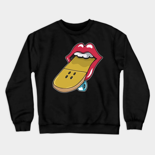 Glossy red lips skateboard tongue Skateboarding Crewneck Sweatshirt by Mesyo